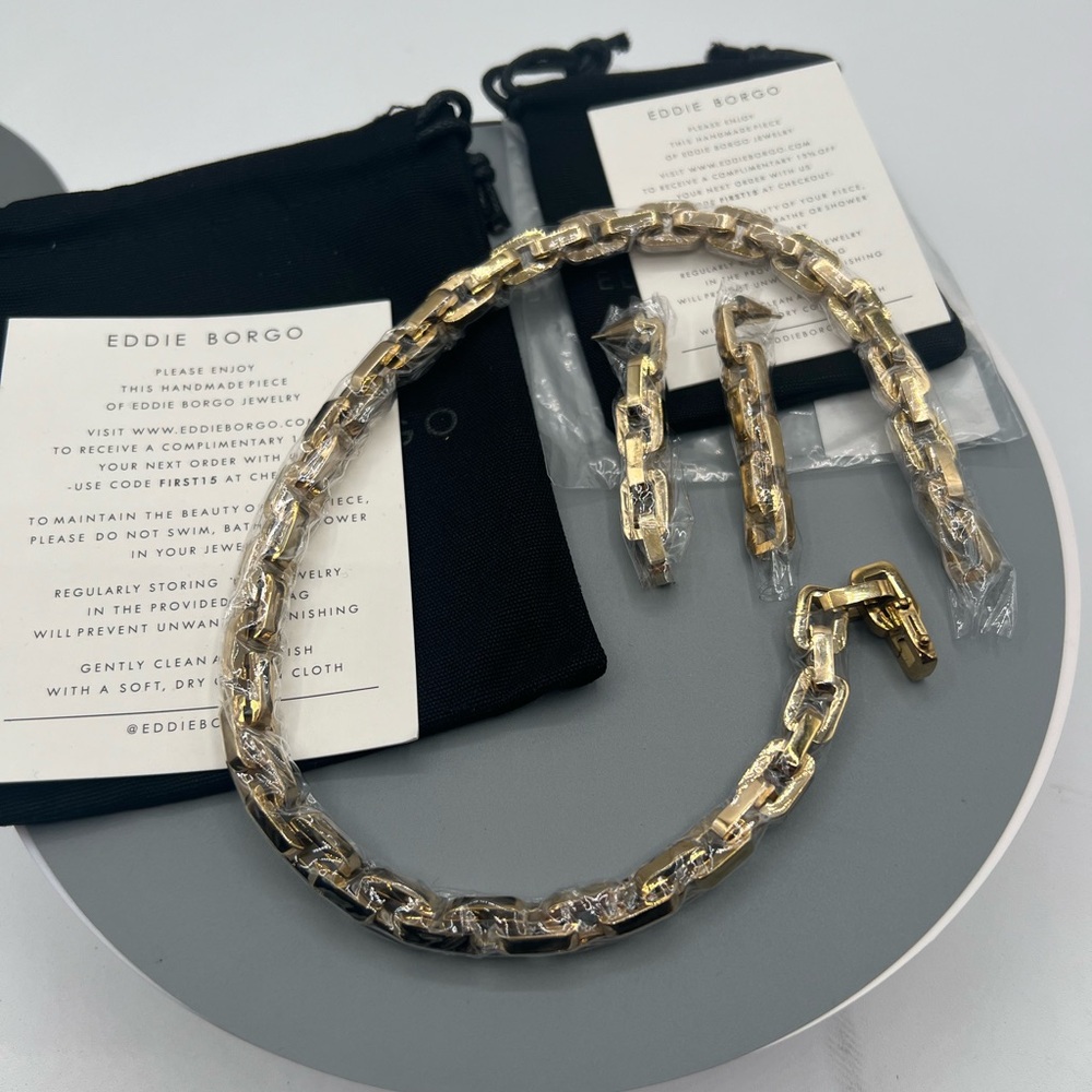 Eddie Borgo Gold Chain-Link Necklace and Earrings Set - Picture 2 of 12